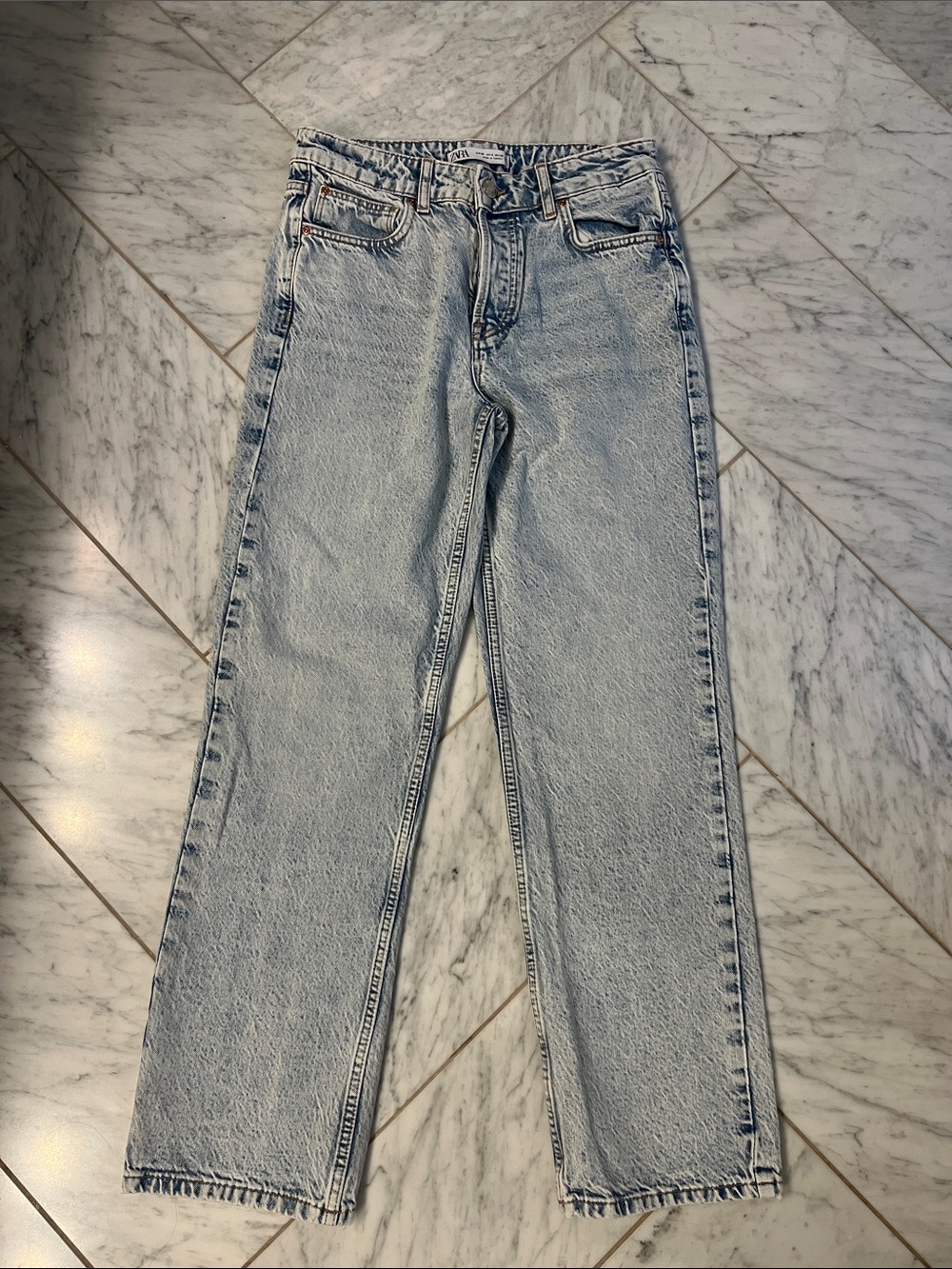 Zara Light Blue Straight-Leg High-Rise Jeans